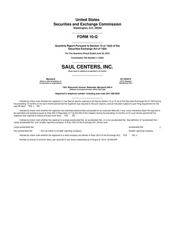 Thumbnail Saul Centers 10-Q Quarterly Report FY 