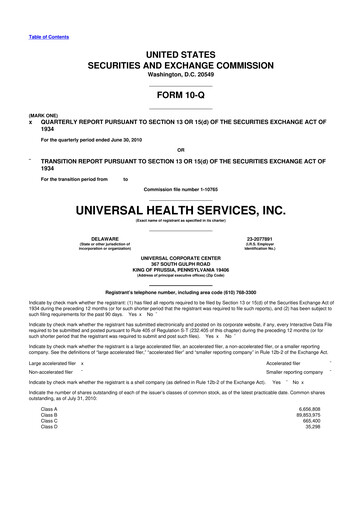 Thumbnail Universal Health Services
 10-Q Quarterly Report FY2010 