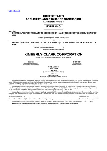 Thumbnail Kimberly-Clark 10-Q Quarterly Report FY 