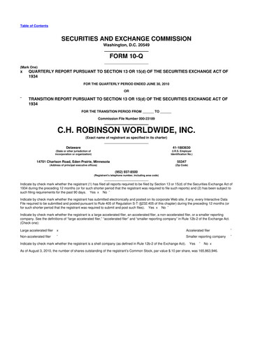 Thumbnail C. H. Robinson 10-Q Quarterly Report FY2010 
