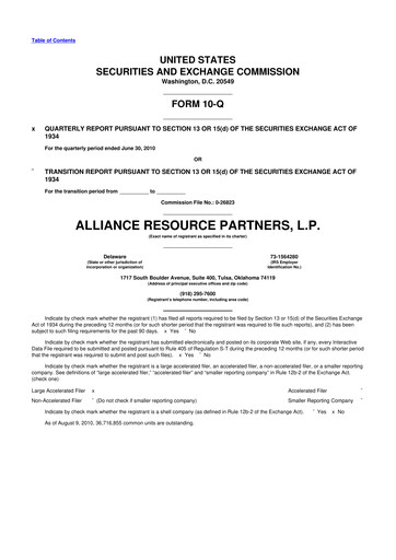 Miniature Alliance Resource Partners 10-Q Rapport trimestriel  