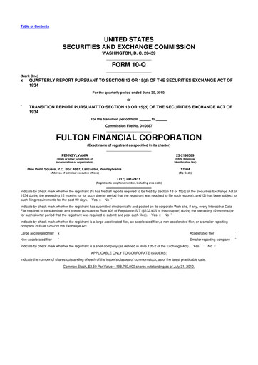 Thumbnail Fulton Financial 10-Q Quarterly Report FY2010 