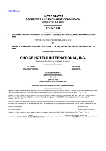 Thumbnail Choice Hotels International 10-Q Quarterly Report FY2010 