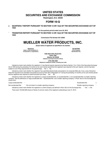 Miniature Mueller Water Products
 10-Q Rapport trimestriel  
