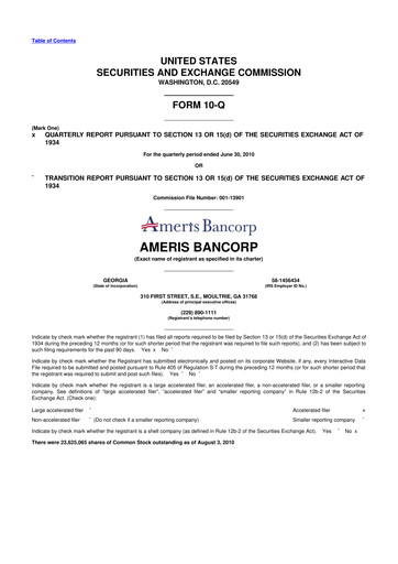 Miniature Ameris Bancorp
 10-Q Rapport trimestriel  