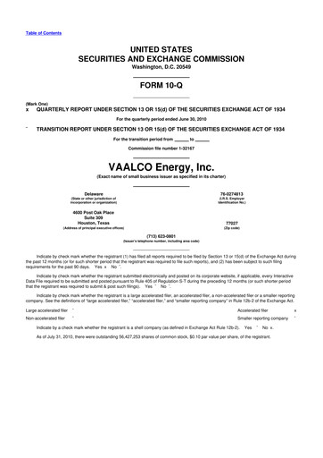 Miniature Vaalco Energy
 10-Q Rapport trimestriel  
