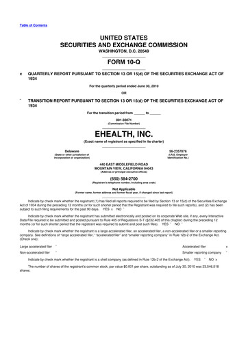 Miniature eHealth 10-Q Rapport trimestriel  