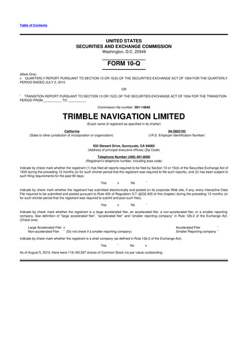 Thumbnail Trimble 10-Q Quarterly Report FY2010 