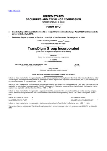 Thumbnail TransDigm Group 10-Q Quarterly Report FY2010 