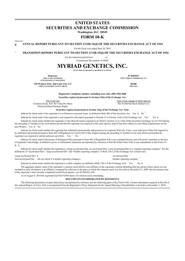 Thumbnail Myriad Genetics 10-K Annual Report 