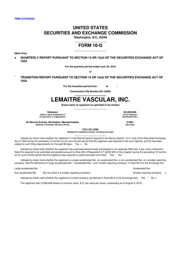 Miniature LeMaitre Vascular 10-Q Rapport trimestriel  