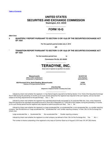 Thumbnail Teradyne 10-Q Quarterly Report FY2010 