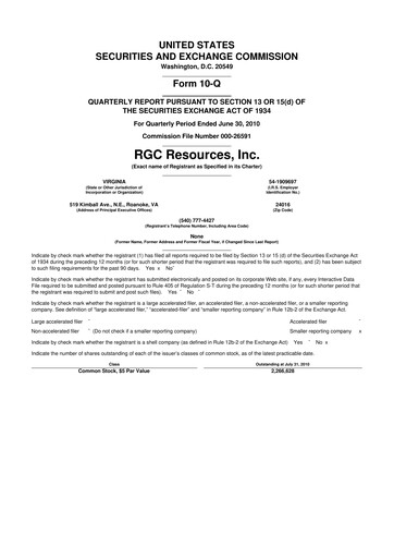 Thumbnail RGC Resources 10-Q Quarterly Report FY 