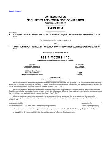 Thumbnail Tesla 10-Q Quarterly Report FY 