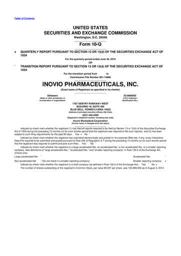 Miniature Inovio Pharmaceuticals 10-Q Rapport trimestriel  