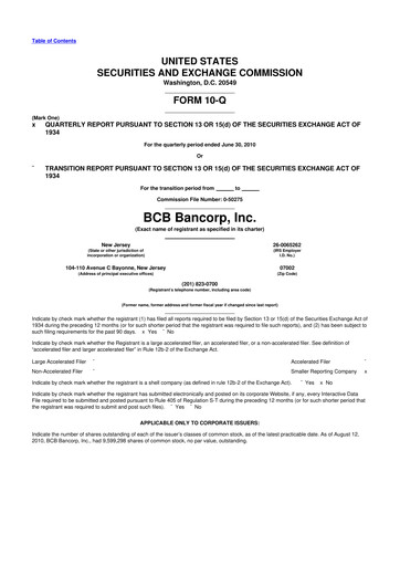 Thumbnail BCB Bancorp 10-Q Quarterly Report FY 