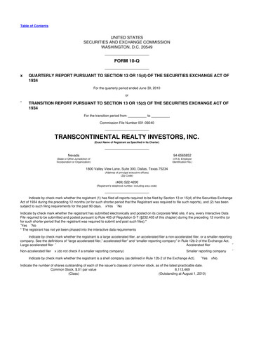 Thumbnail Transcontinental Realty Investors 10-Q Quarterly Report FY 