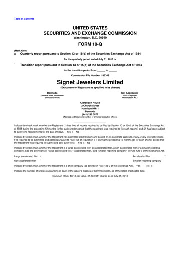 Thumbnail Signet Jewelers
 10-Q Quarterly Report FY 