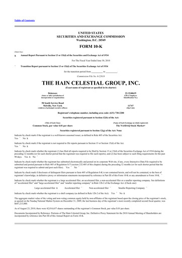 Thumbnail Hain Celestial 10-K Annual Report 