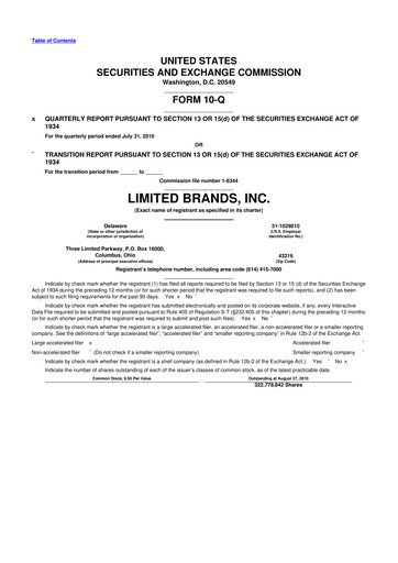 Thumbnail Bath & Body Works 10-Q Quarterly Report FY2010 