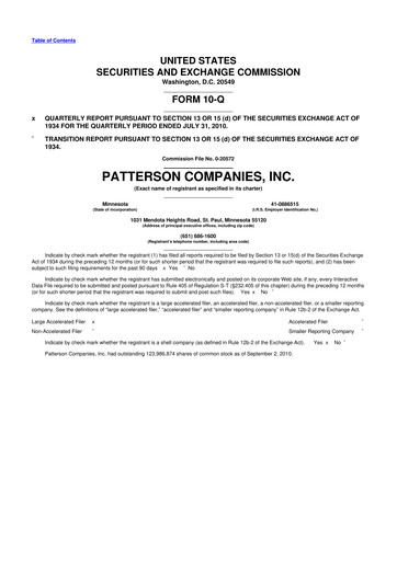 Miniature Patterson Companies
 10-Q Rapport trimestriel 2011 