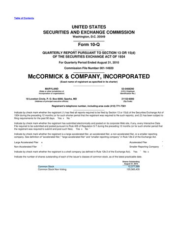 Thumbnail McCormick & Company
 10-Q Quarterly Report FY2010 