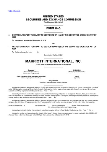 Thumbnail Marriott International 10-Q Quarterly Report FY2010 
