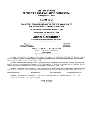 Thumbnail Lennar 10-Q Quarterly Report FY2010 