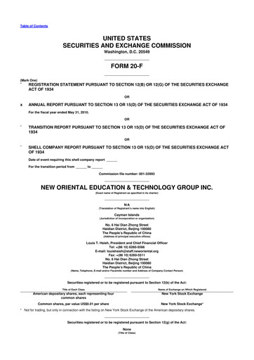 Thumbnail New Oriental 20-F Annual Report 