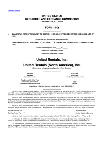 Thumbnail United Rentals
 10-Q Quarterly Report FY 
