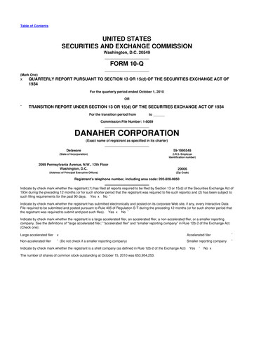 Thumbnail Danaher 10-Q Quarterly Report FY2010 