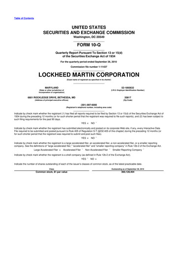 Thumbnail Lockheed Martin 10-Q Quarterly Report FY2010 