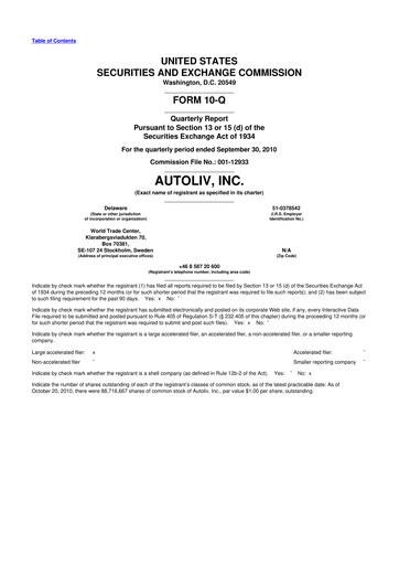 Vorschaubild Autoliv 10-Q Quartalsbericht 2010 