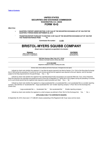 Thumbnail Bristol-Myers Squibb 10-Q Quarterly Report FY2010 