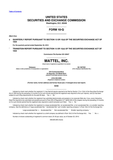 Thumbnail Mattel
 10-Q Quarterly Report FY2010 