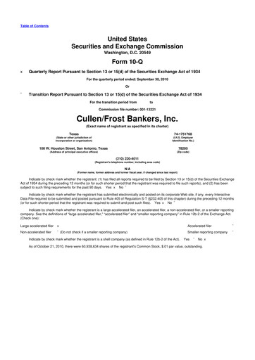 Thumbnail Cullen/Frost Bankers 10-Q Quarterly Report FY2010 