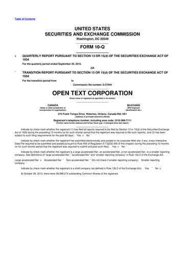 Thumbnail OpenText 10-Q Quarterly Report FY2011 