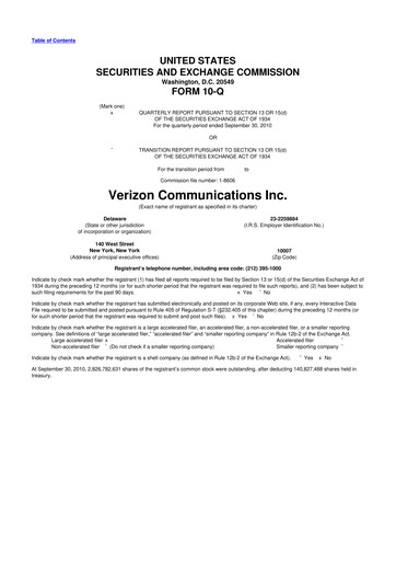 Vorschaubild Verizon 10-Q Quartalsbericht 2010 