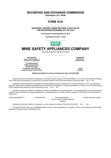 Thumbnail MSA Safety 10-Q Quarterly Report FY2010 
