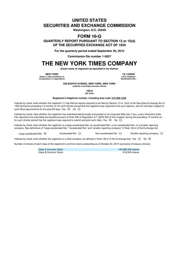 Thumbnail New York Times 10-Q Quarterly Report FY2010 