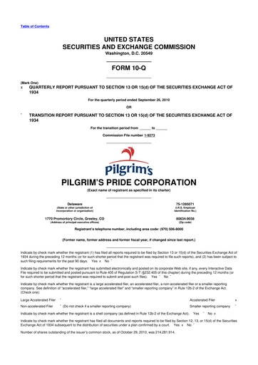 Thumbnail Pilgrim's Pride
 10-Q Quarterly Report FY 