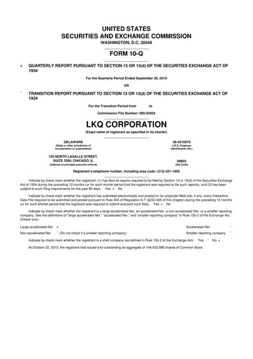 Thumbnail LKQ Corporation 10-Q Quarterly Report FY2010 