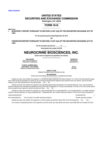 Thumbnail Neurocrine Biosciences
 10-Q Quarterly Report FY 