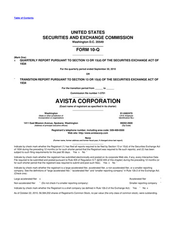 Thumbnail Avista
 10-Q Quarterly Report FY 
