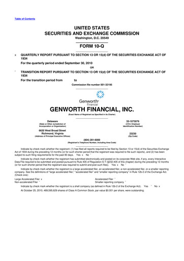 Thumbnail Genworth Financial
 10-Q Quarterly Report FY2010 