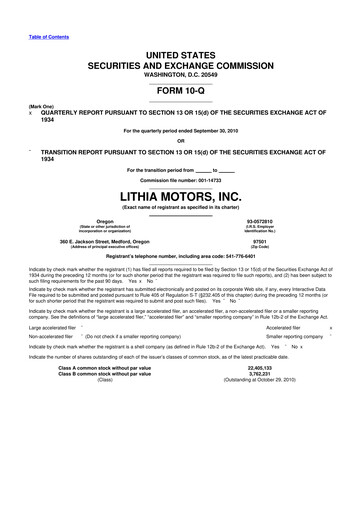 Thumbnail Lithia Motors 10-Q Quarterly Report FY 
