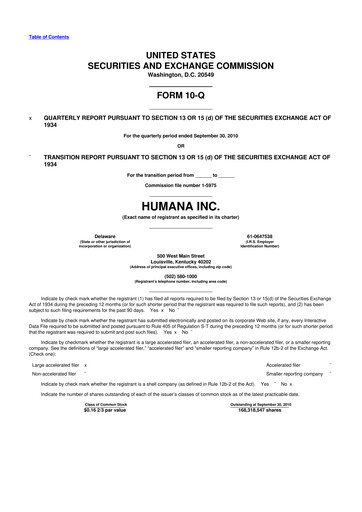 Thumbnail Humana 10-Q Quarterly Report FY2010 