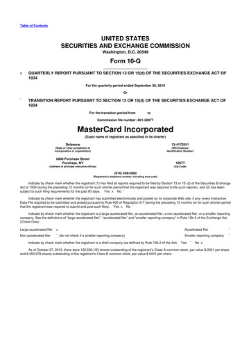 Thumbnail Mastercard 10-Q Quarterly Report FY2010 