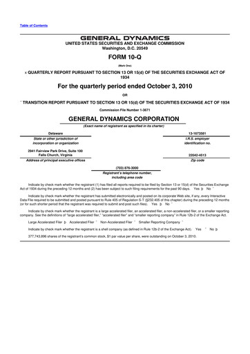 Thumbnail General Dynamics 10-Q Quarterly Report FY2010 