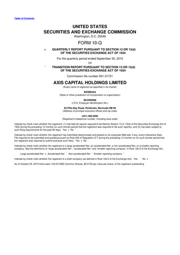 Vorschaubild AXIS Capital
 10-Q Quartalsbericht 2010 